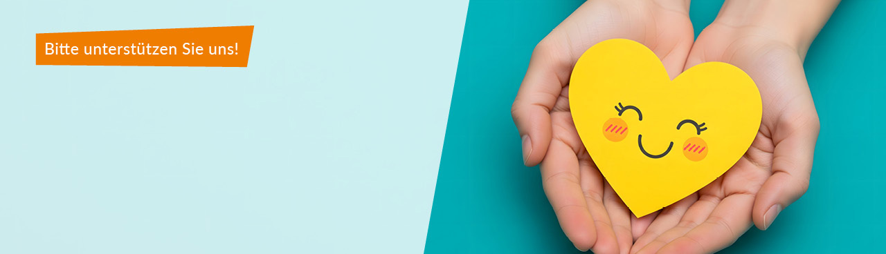 Bild eines gelben Smiley-Herzens das auf einer Hand liegt